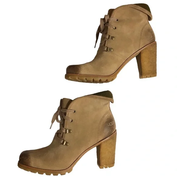 UGG Australia Tan Calynda Suede Heeled Boots Size 11